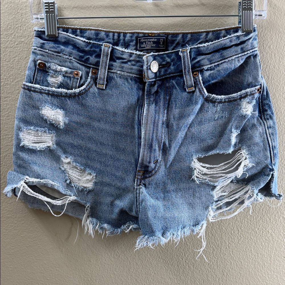 Abercrombie & Fitch Light Blue Distressed Denim Shorts